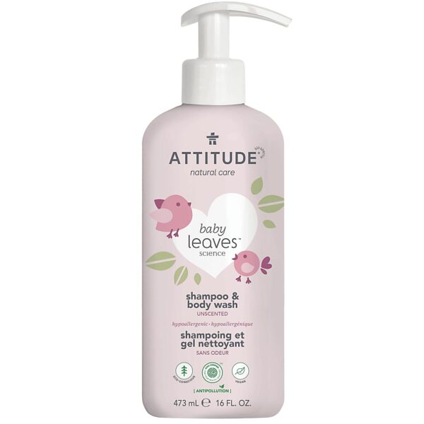 Geurvrije 2 in 1 shampoo voor je baby. In handige pompflacon, van Attitude Baby Leaves.