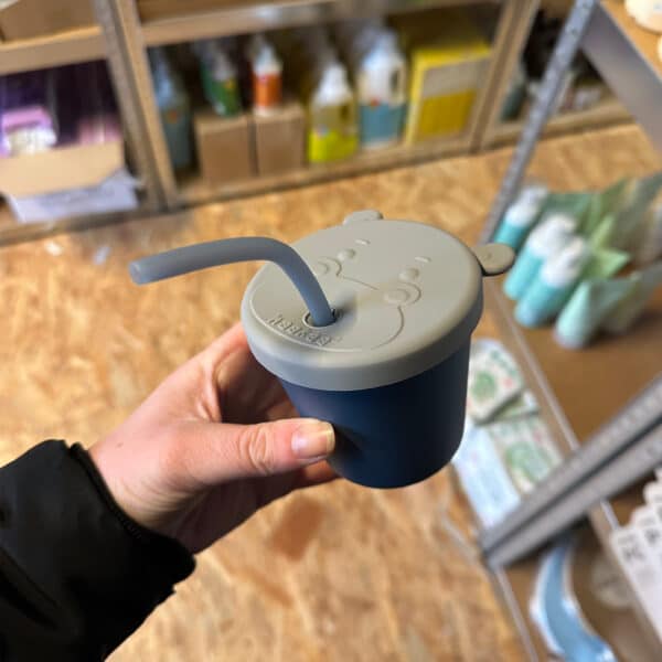 Haakaa siliconen drinkbeker met deksel en rietje blauw herbruikbare baby en peuter beker BPA vrij