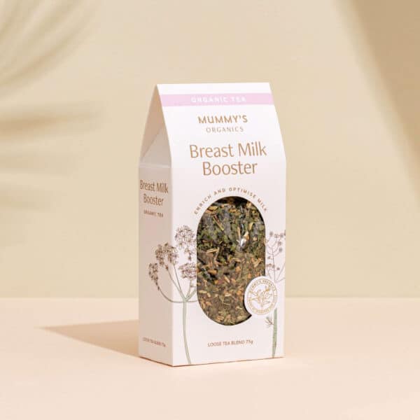 Breast Milk Booster van Mummy’s Organics, 115 gram, biologische borstvoedingsthee met venkel en fenegriek ter ondersteuning van melkproductie.