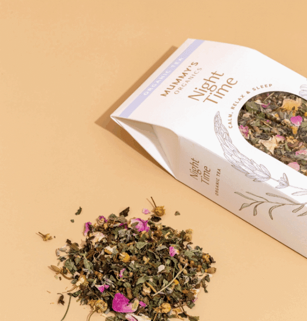 Ontspannende NIght Time thee voor een betere nachtrust. Los biologisch kruidenmengsel van Mummy's Organics.