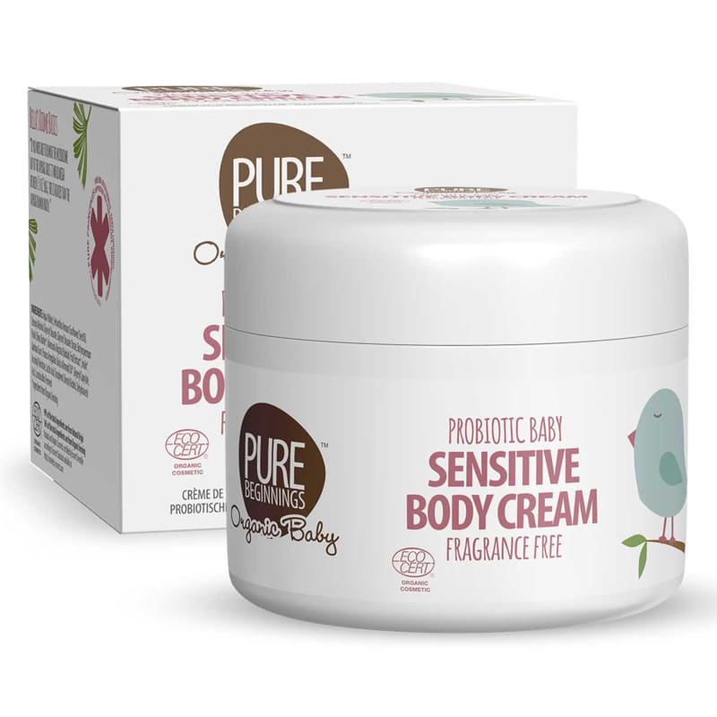 Baby bodycreme met prebiotica en probiotica van Pure Beginnings.