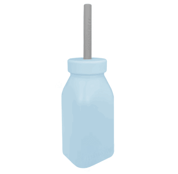Siliconen drinkfles met rietje in kleur blauw.