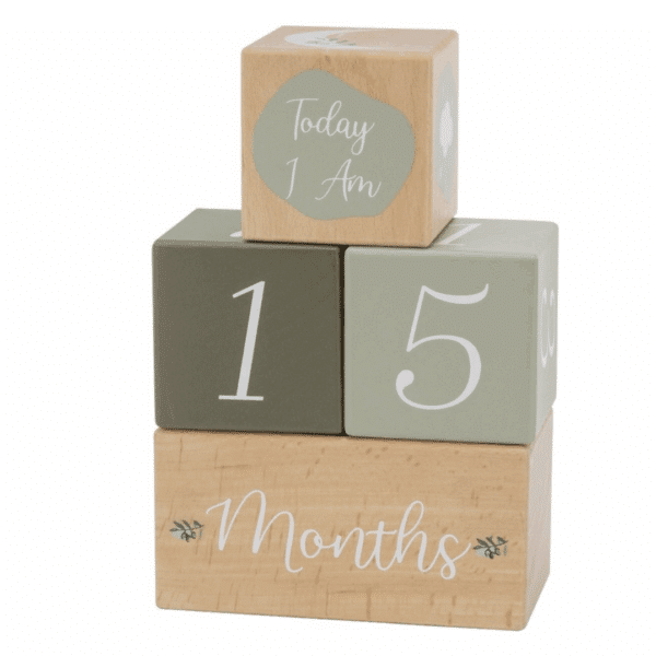 Mijlpaal blokken hout Olive van Label Label – houten milestone blokken voor babyfoto’s en herinneringen.
