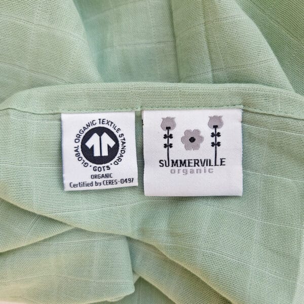 Summerville hydrofiele doek met GOTS certificering en logo.