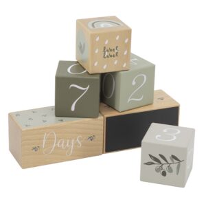 Set van 6 mijlpaalblokken van Label Label in kleur Olive.