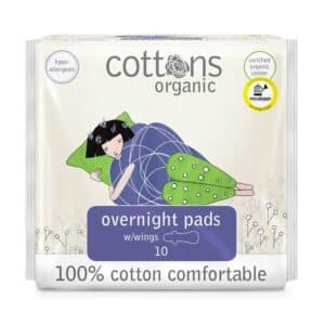 Biologisch maandverband voor de nacht van Cottons, 10 stuks in een verpakking.