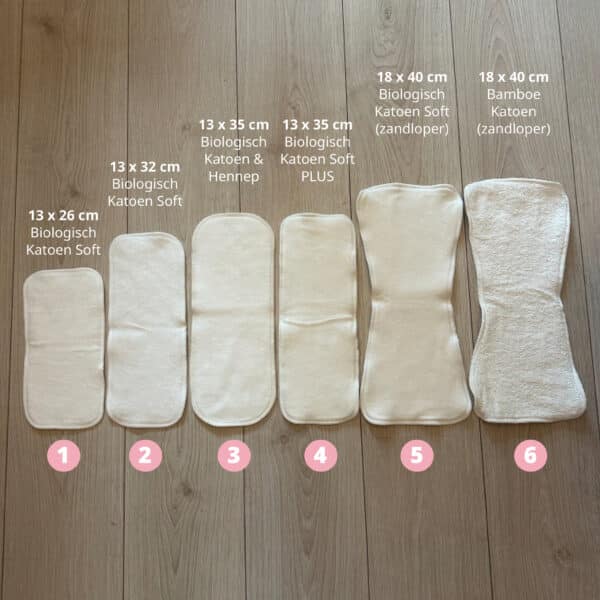 Blümchen inleggers voor wasbare luiers in verschillende maten en materialen
