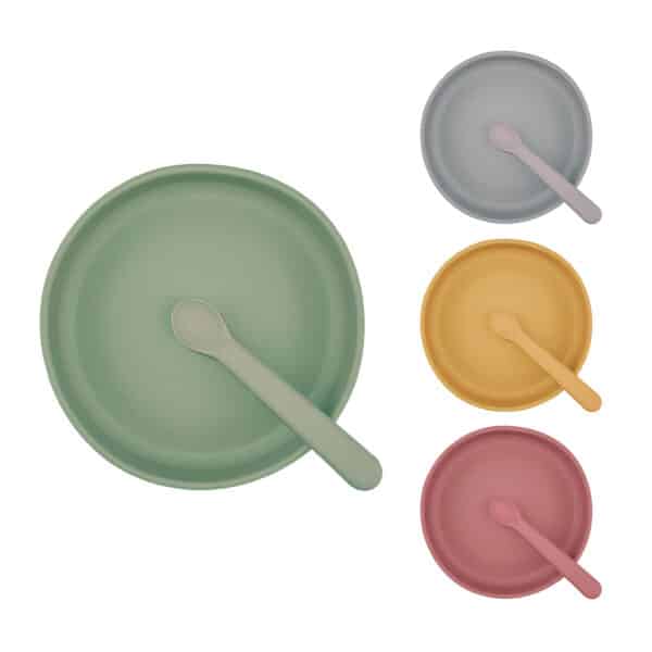 Siliconen eetset met bordje en lepel van Summerville Organic voor baby en peuter