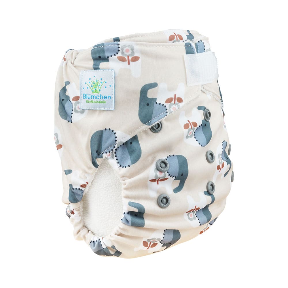 Alles in één wasbare luier van Blumchen. COzy Elephant.
