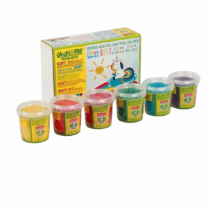 Zes kleuren boetseerklei van Ökonorm.