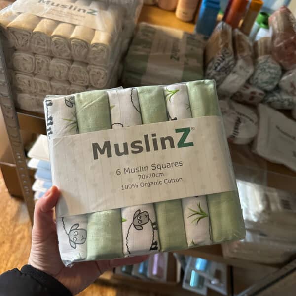 MuslinZ hydrofiele doeken met schaapjes, biologisch katoen, set van 6 zachte en absorberende doeken voor babyverzorging, verkrijgbaar bij Pure Start.