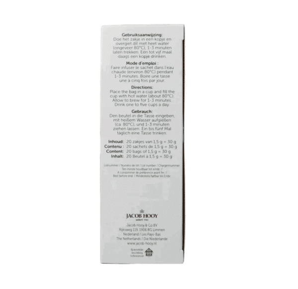 Achterzijde thee frambozenblad van Jacob Hooy