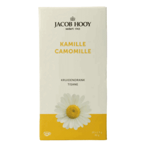 Zakjes Kamillethee van Jacob Hooy in een doosje.
