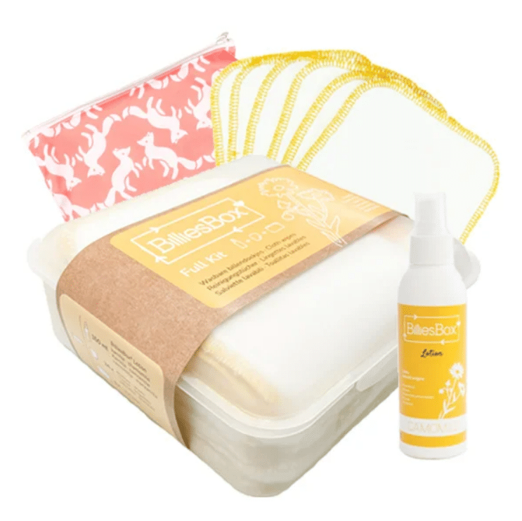 Complete set billiesbox Kamille met lotion en wetbag.