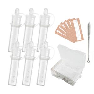 Verzamel set voor colostrum. Met 6 flesjes, een borsteltje en etiketten.