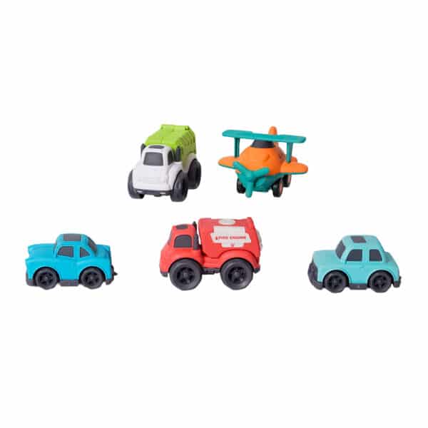 Bioplastic set van auto's en vliegtuig, 5 stuks.