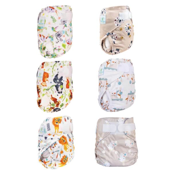 Blümchen Wildlife newborn overbroekje voor wasbare luiers, geschikt voor baby’s van 3 tot 6 kg, verkrijgbaar in diverse dessins.