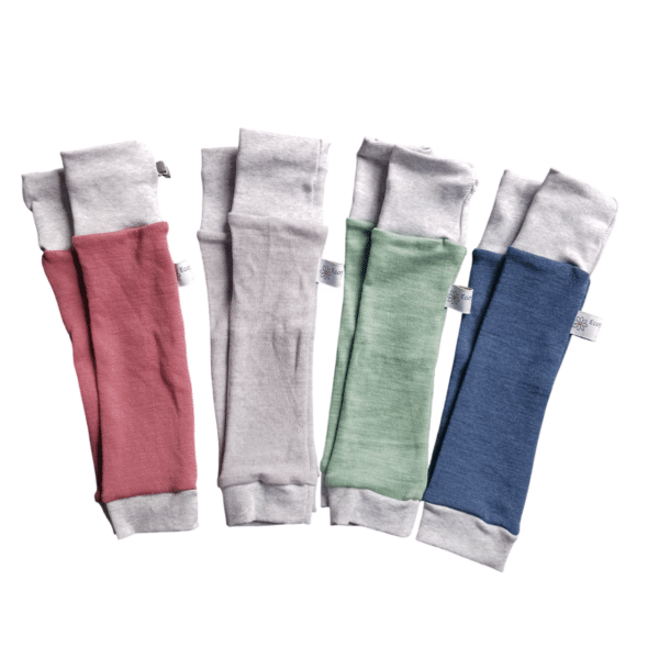 Vier kleuren beenwarmers van Ecopitchoun.