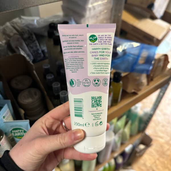 Fles Happy Earth crème olie wasgel voor baby en kinderen 200 ml