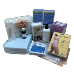 Natuurlijk duurzaam kraampakket basis met essentiële verzorgingsproducten voor moeder en baby milieuvriendelijk en compleet pakket voor de kraamtijd