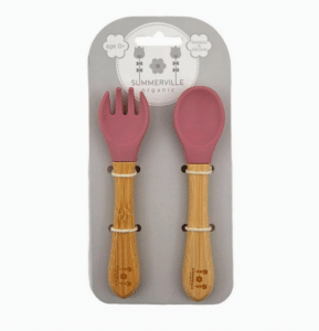 Kinder Bestek Lepel En Vork - Bamboe Siliconen - Summerville Organic - Dusty Roze