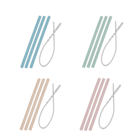 Minikoioi siliconen rietjes met borsteltje in vier kleuren.