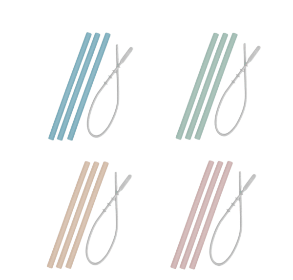 Minikoioi siliconen rietjes met borsteltje in vier kleuren.