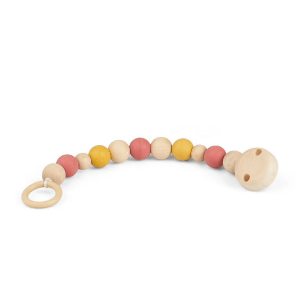 Houten speenkoord met siliconen kralen.