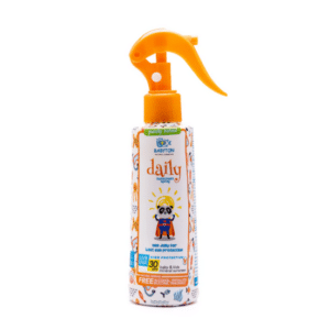NAtuurlijke zonnebrand creme spray SPF30 van Babyton. In handige sprayflacon.