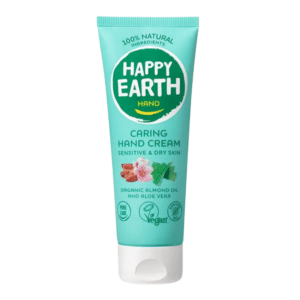 Verzorgende handcrème van Happy Earth in tube van 75 ml.
