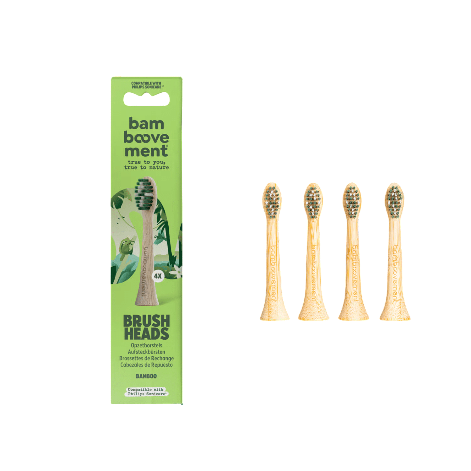 Set van 4 bamboe opzetborstels voor Sonicare, van Bamboovement.