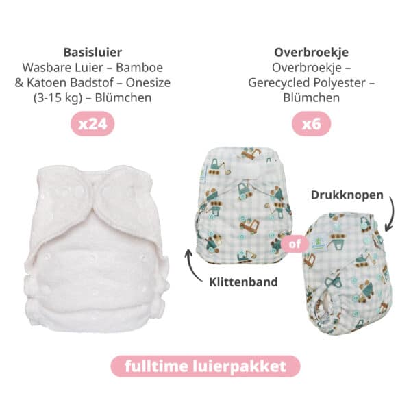 Compleet Blümchen luierpakket met absorberende wasbare luiers en waterdichte overbroekjes