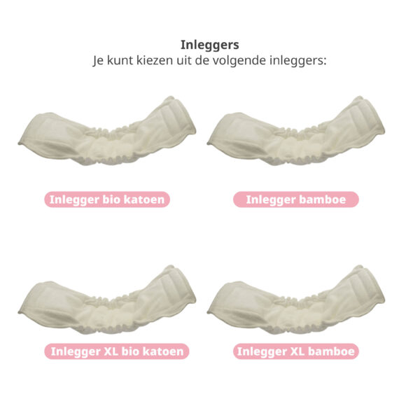 Wasbare luiers van Blümchen met verstelbare drukknoopjes en zachte inleggers van bamboe of biologisch katoen.